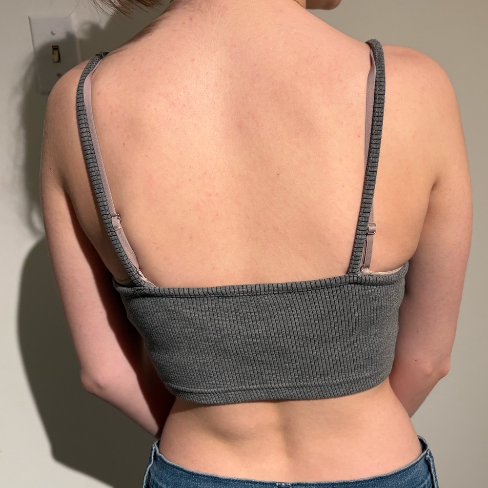 Topshop Gray Ribbed Square-Neck Crop Tank - Picture 2 of 3